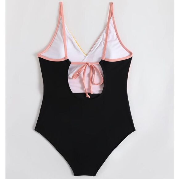 NWT DANGA BAY One Piece Women’s Swimsuit Size L 12-14 Color Block Slimming Teens - Picture 4 of 12